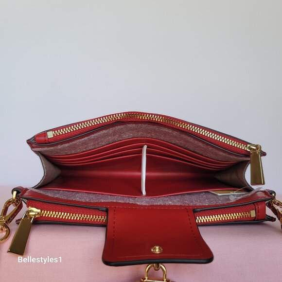 MICHAEL KORS Ruby Small Double-Zip Saffiano Leather Crossbody Bag- Crimson ⭐ - Picture 12 of 16